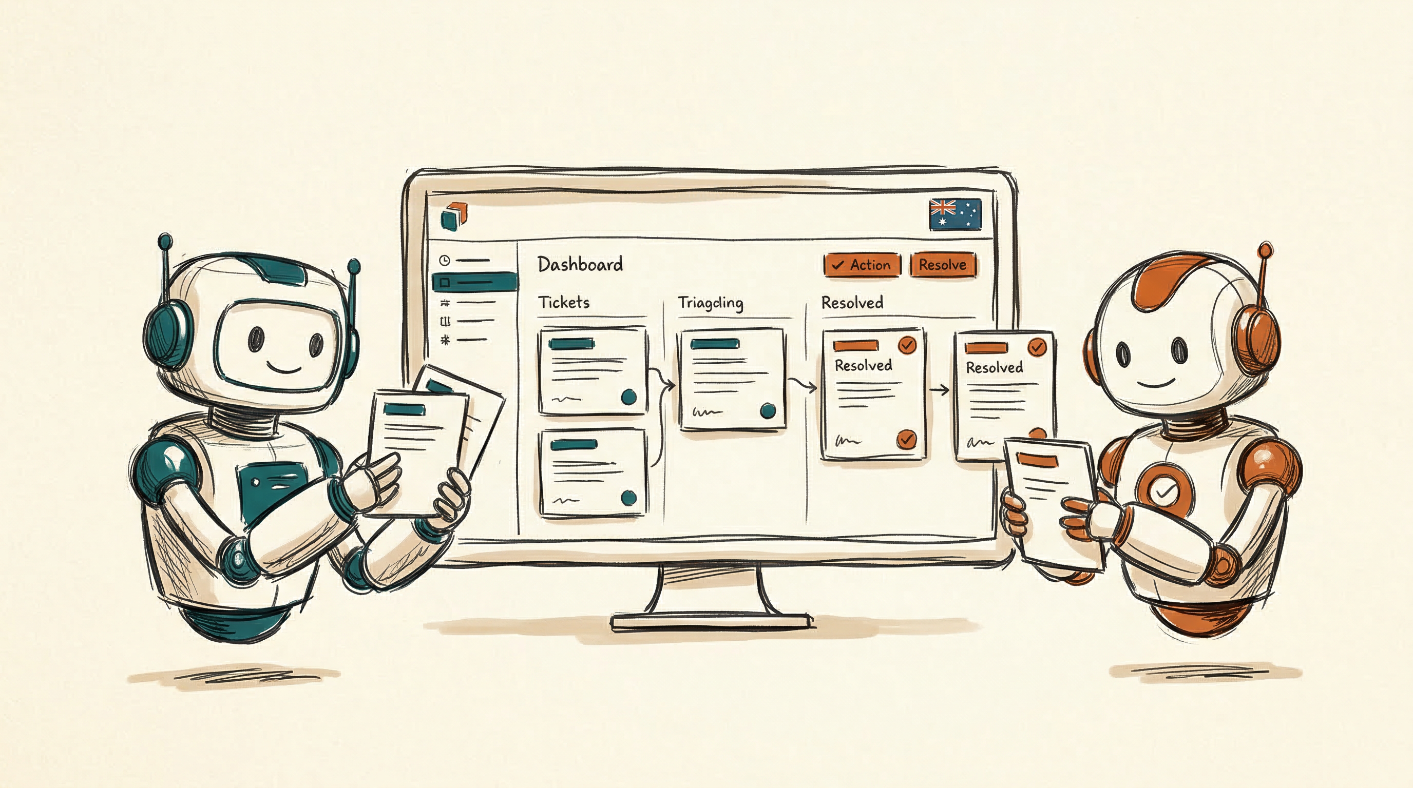 AI digital workers managing IT support tickets on a dashboard